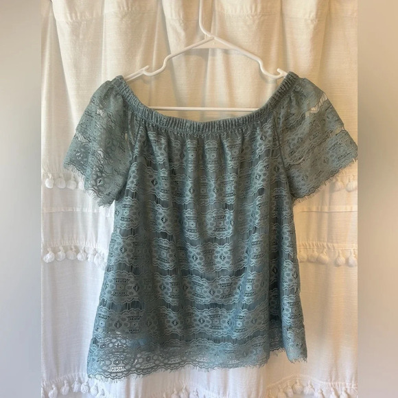 Lily White Blue blouse lace overlay size S - Picture 8 of 10